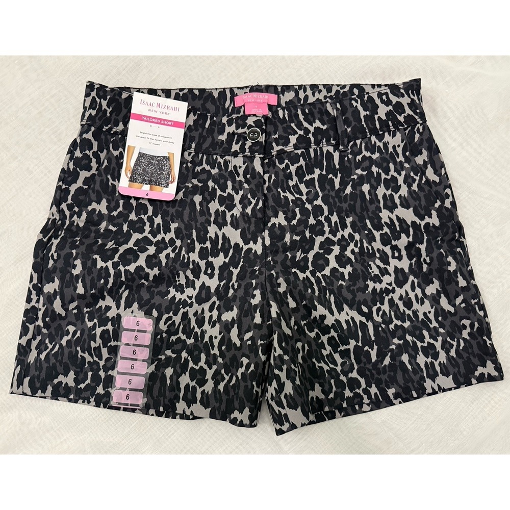 Isaac Mizrahi Size 6 Black and Gray Leopard Print Women's Shorts NWT